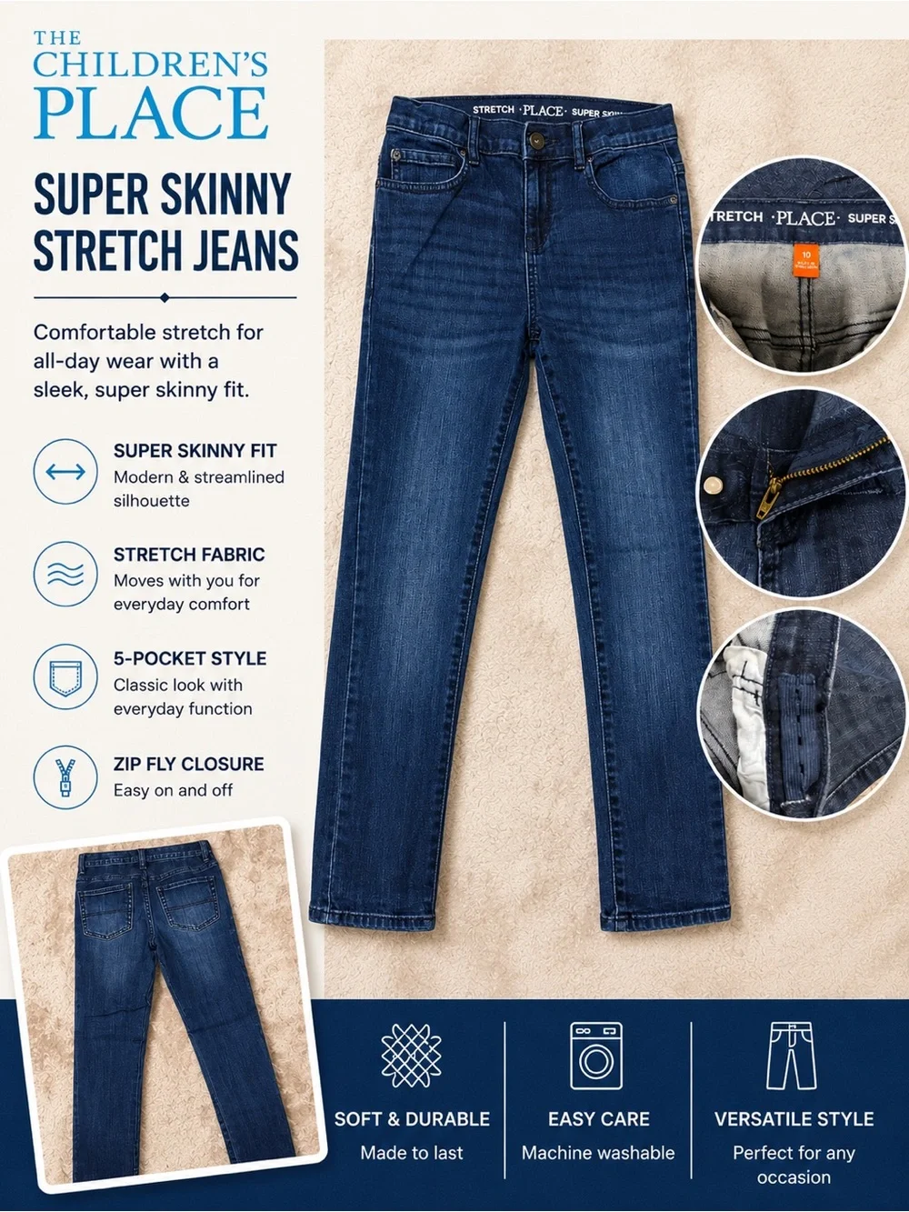 The Children's Place Dark Blue Super Skinny Stretch Jeans Size 10